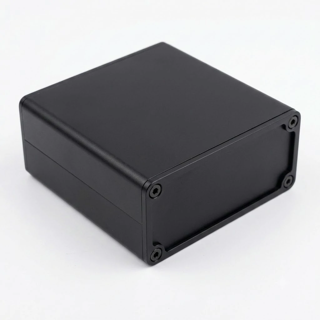 Matte black anodized aluminum CNC milled enclosure part