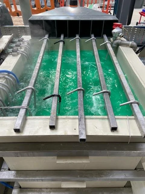 Heated and agitated chemical bath tank used for the precision plating of metal manufacturing parts.