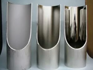 Comparison of stainless steel parts before and after the passivation surface finishing process.