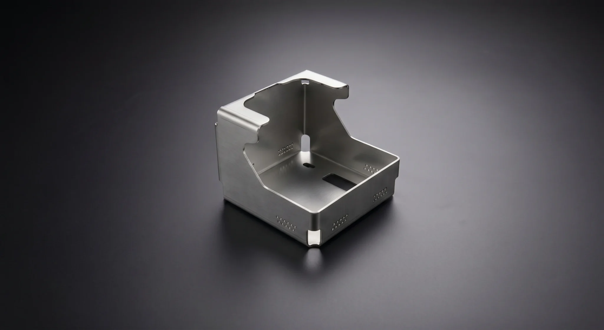 Complex one-piece CNC laser-cut stainless steel bracket unfolding and precision bending design