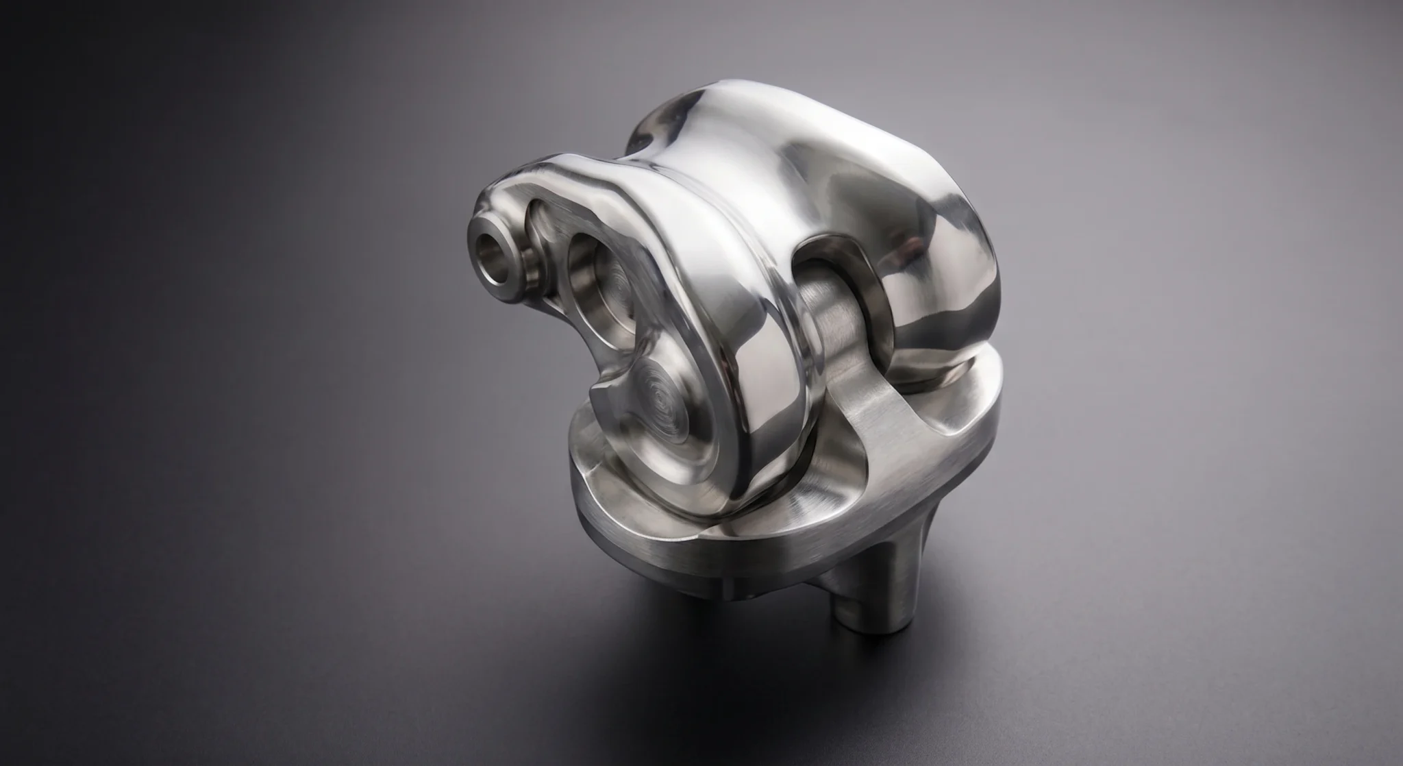 Precision-milled stainless steel medical knee joint implant meeting medical-grade standards.